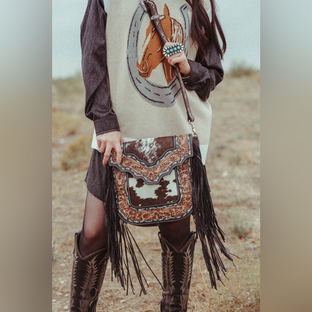 The Tamar Purse a Haute Southern Hyde by Beth Marie Cowhide Tooled Crossbody